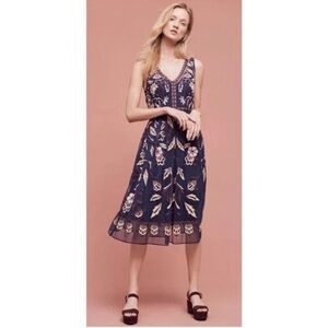 NWOT Elegant Navy Floral Embroidered Dress Anthropologie